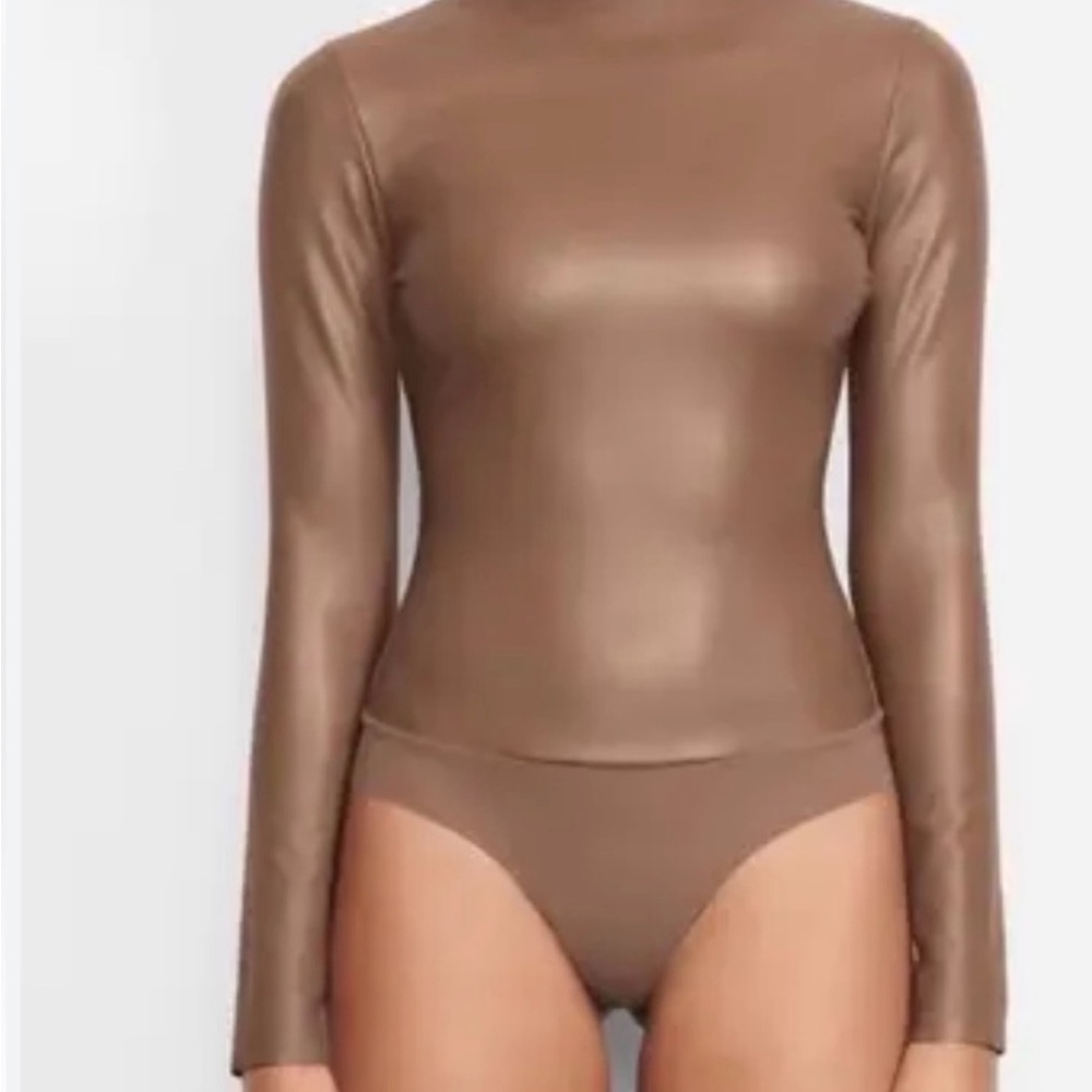 SKIMS Faux Leather Mock Neck Bodysuit JASPER! Size XXS